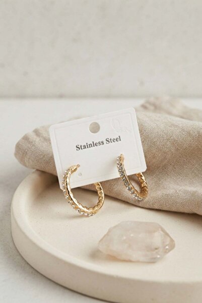 Inure Jewelry 316L Steel Gold Color Zircon Stone Hoop Model Earrings