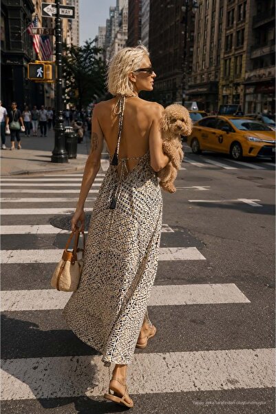 ibeeka Bohemian Ethnic Patterned Backless Long Maxi Dress