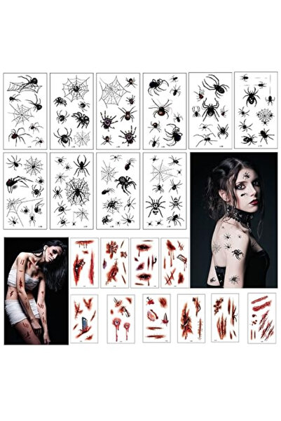 OEM Moinkerin Set de 20 tatuaje temporare de Halloween, Roșu/Negru