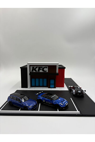 printecs.co مجموعة ديوراما مصبوبة بالقالب بمقياس 1/64 لمطعم KFC وموقف سيارات،...