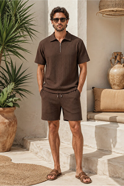Moda Minimo Set de tricou și pantaloni scurți pentru bărbați, cu guler polo, ...