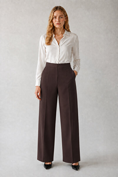 Famelin Wide Leg Brown Fabric Trousers 1570