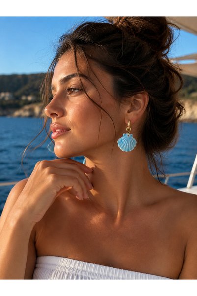 Atelier Licia Seashell Charm Earrings Women's Summer Sea Theme Dangle Hoop Earrings Bohemian Chic Earrings