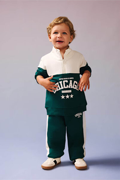 DeFacto Printed Green - White Baby Boy Top and Bottom Set I0147A5/Gn671