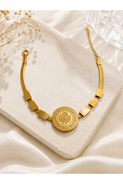 Archhazel Jewelery Gold Quarter Model Medallion Detailed Square Plate Steel B...