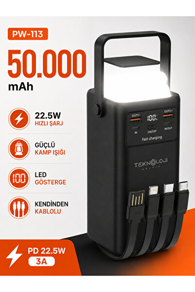 Teknoloji Gelsin 50.000 mAh Powerbank 22.5W Hızlı Şarj LCD Ekran 4 Çıkış 4 Ka...