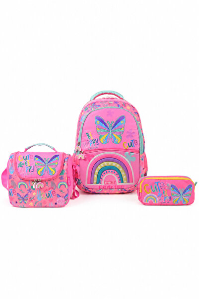 WANDER BAG Bubbles 4390 Butterfly Rainbow Patterned 3-Piece Primary School Ba...