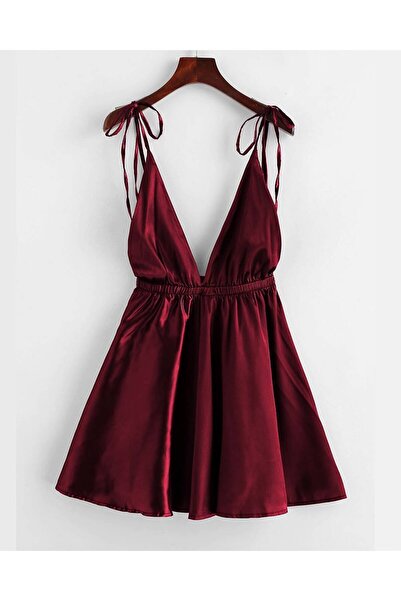 Cauwins Donna Layla Bordo Saten Gecelik