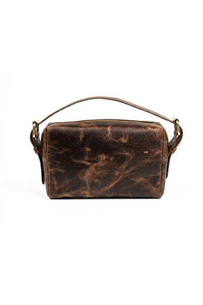 aysefe Genuine Crazy Leather Handbag with Long Strap for Crossbody Use