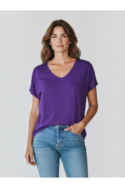 MODA Women's Front Back V Neck Relaxed Fit Viscose Combed Cotton Short Sleeve...