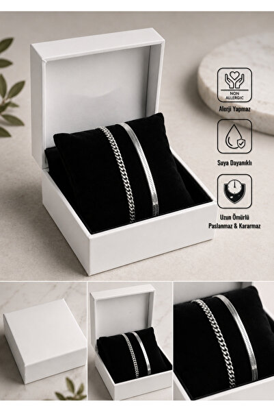Miyoste Set of 2 Silver Color Anti-Tarnish Stainless Steel Bracelets