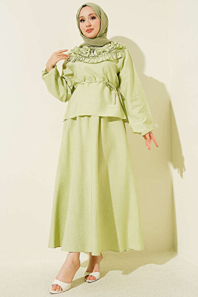 MODA ŞEHNAZ Women's Gathered Collar Skirt Suit