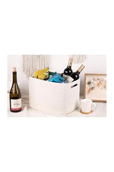 Generic Cotton Rope Woven Storage Basket, Cream White, Rectangular, 33x28x22....