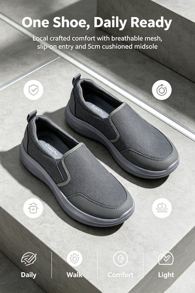 Al Masheel Store Fashionable Gray Slip on Shoes Made in Saudi Arabia |   Brea...