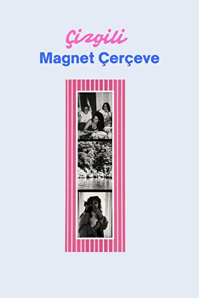 Çizgili Magnet Fotoğraf Çerçevesi – Pembe