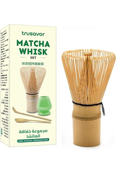 Trusavor طقم خفاقة ماتشا من 4 قطع - خفاقة ماتشا (تشاسن) + ملعقة خيزران (تشاشا...