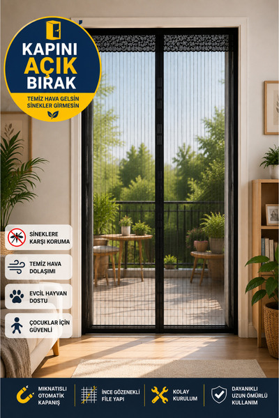 MEDUSHOP Μαγνητική Πόρτα Κουνουπιέρα 100x210 εκ. Μαύρη Μαγνητική Αυτόματη Κου...