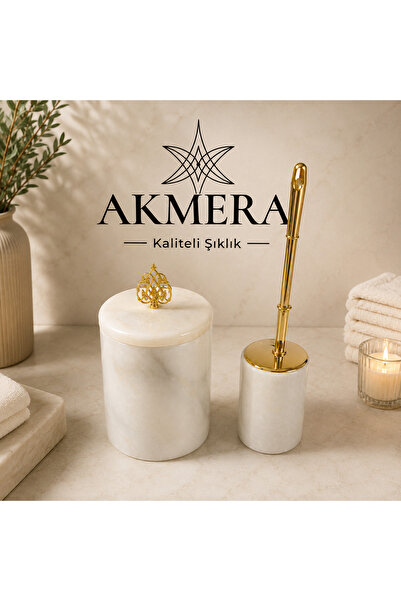 Akmera Home 2 Parça Doğal Mermer Banyo Takımı – Osmanlı Motifli Gold