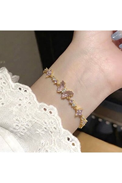 Heda Jewelry سوار فراشة دريم - سوار فراشة وردي قابل للتعديل حسب مقاس المعصم -...