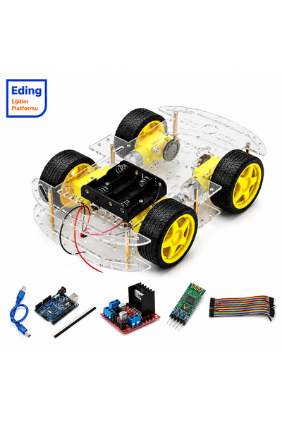 Arduino Bluetooth Kontrollü 4WD Robot Araba Kiti | Arduino Uno Akıllı Araç Robotik Kodlama ve STEM Eğitim Seti