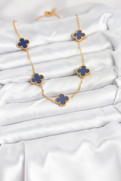 online kapsulavm avm alışveriş 316L Steel Chain Gold Color Navy Blue Clover W...