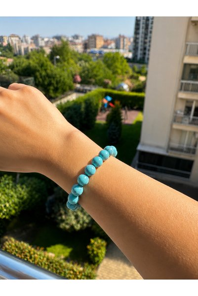 Generic Brand Turquoise Color Cracked Patterned Beaded Flexible Bracelet