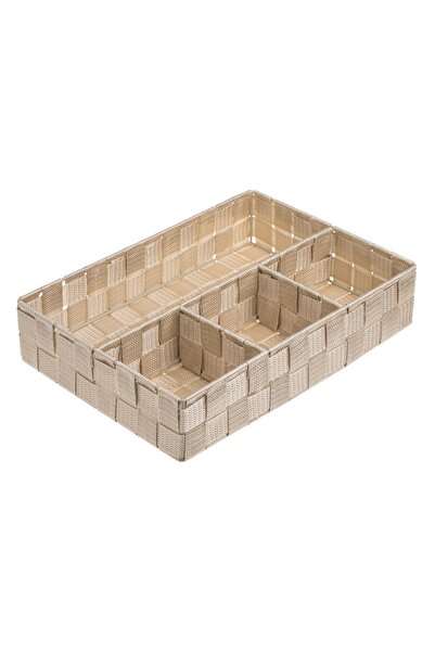 OEM 33x24x7cm Cutie organizatoare împletită bej, 4 compartimente, cadru metalic