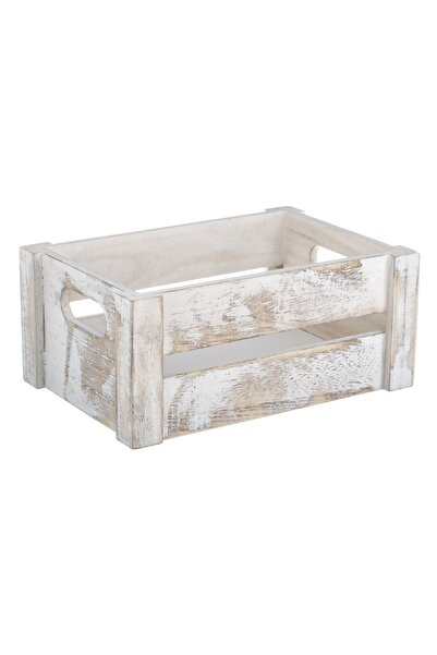 OEM Ladă decorativă din lemn alb periat, 25x17x11cm, cu mânere ovale