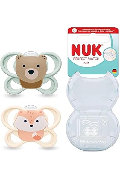 syncticaret Nuk Pm Air 2-Pack Pacifier, 0-6 Months, Wolf/Bear