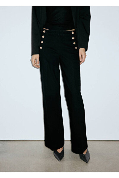 MANGO Woman Yanı düğmeli wide leg jean