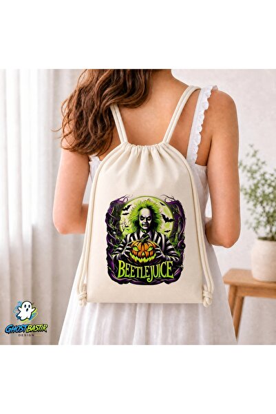 Ghostbastır Design Beetle Juice Drawstring Linen Bag C027