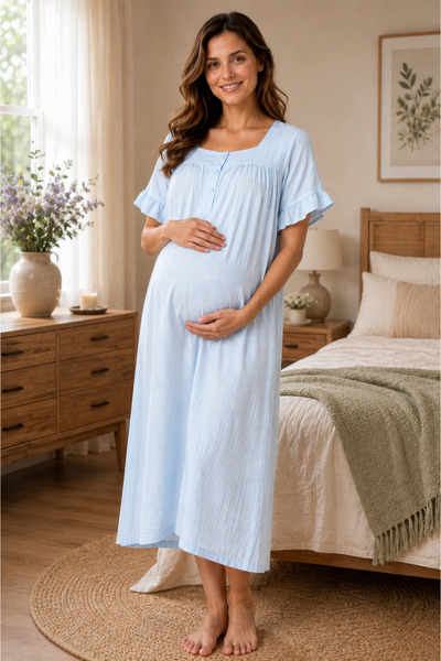 by İGP Muslin Fabric Maternity Short Sleeve Nightgown with Breastfeeding Feat...