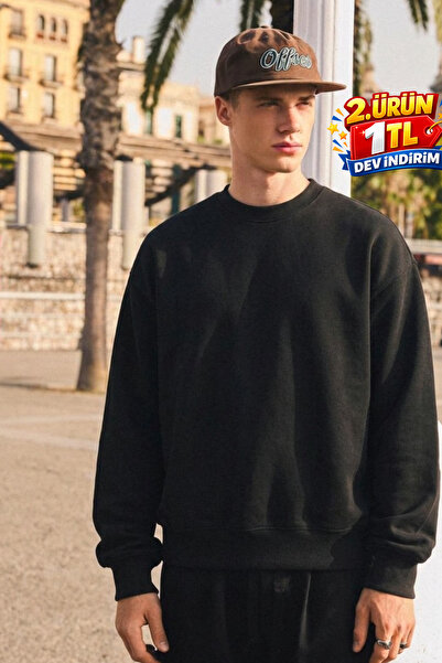 DAMGA JEANS Men's Casual Crew Neck Black Basic Sweatshirt