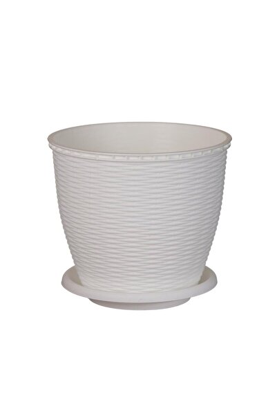 OEM Ghiveci din plastic, Critex, cu farfurie, alb, D 29.5 cm