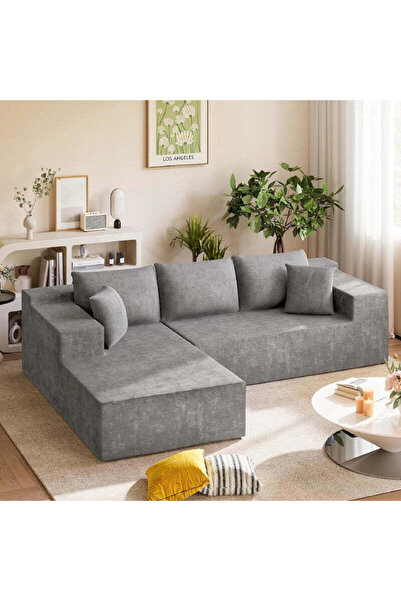 Generic Canapea Tip Colțar în L, 240x150 cm, 4 Perne Incluse, Fără Montaj, Gri