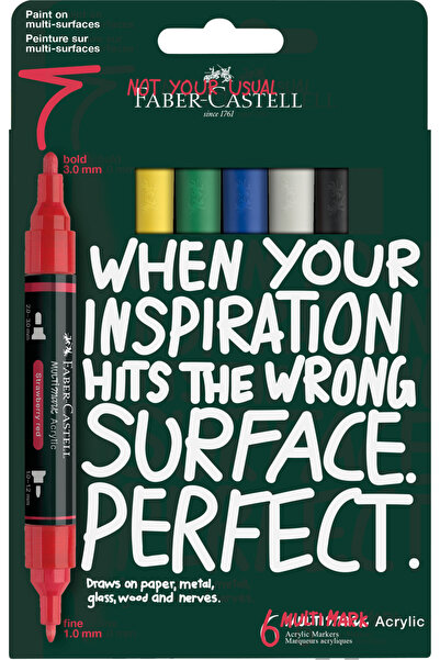 Faber Castell Blister 6 markere acrilice multimark culori de baza faber-castell