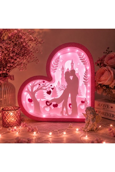 💖 Kalp Temalı Işıklı Dekoratif Silüet, USB Çıkışlı, Aç-Kapa anahtarlı – 21x21 cm