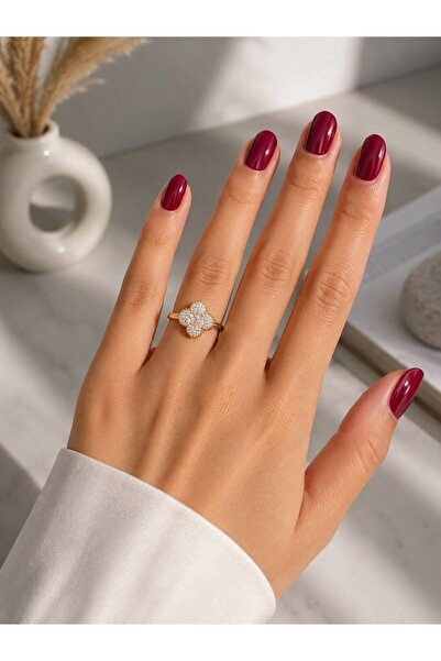MARE BUTİK Four Leaf Clover Zircon Stone Steel Ring – Gold