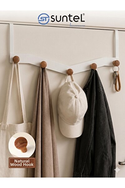 Suntel Κρεμάστρα Πίσω Πόρτας 5 τεμαχίων - Μαύρο και Λευκό με Ξύλινο Πόμολο - ...