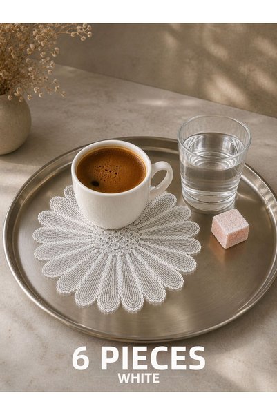 Esteks Dantel ve Tekstil Aksesuarları Murano Model Decorative Guipure Lace Coffee Cocktail Presentation Napkin