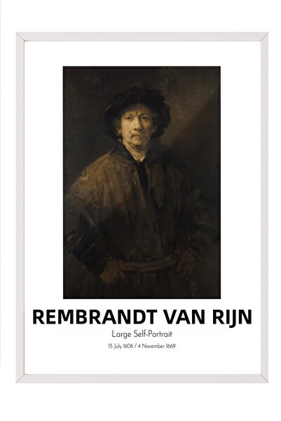 Postifull Rembrandt Vin Rijn - Autoportret mare, tablou în ramă albă, Seria d...
