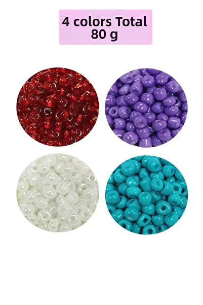Mestore Bulky Glass Sand Beads Large Size (6/0) 4 mm - 4 Colors - Total 80 Gr...