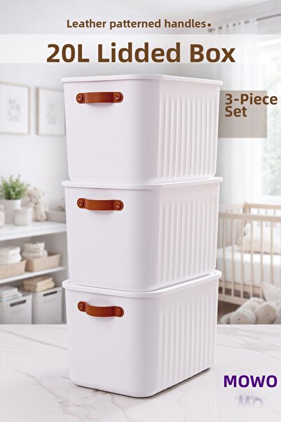 MOWO 3 Pieces Bigbox with Handles 20 Lt White Cabinet Organizer Storage Box B...