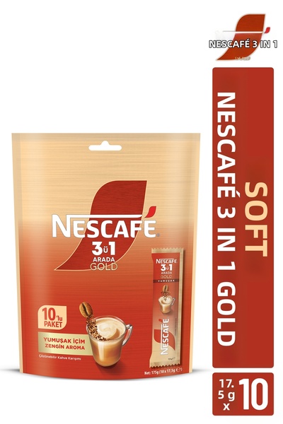 Nescafe نسكافيه 3 في 1 جولد سوفت، عبوة متعددة تحتوي على 10 قطع