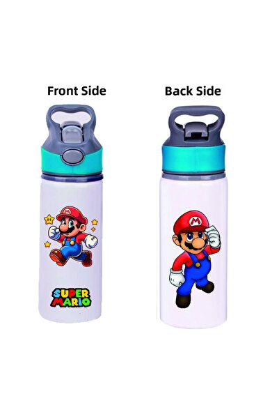 DKDZ SHOP Mario Printed Metal Water Bottle with Straw 650ml - 001