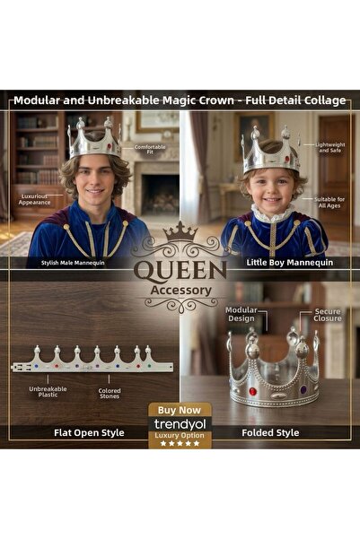 QUEEN AKSESUAR Luxurious Looking Stone King Prince Boy's Crown Mica Unbreakab...