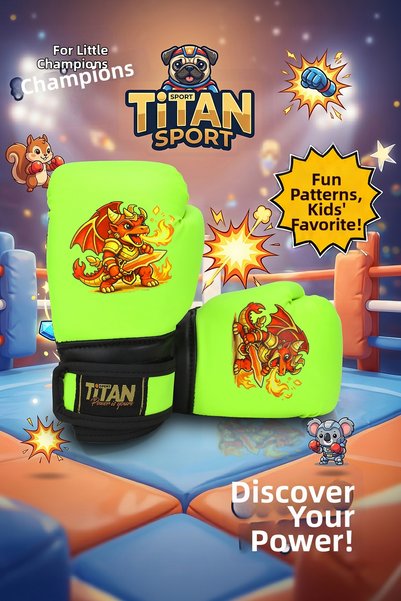 Titan Sport قفازات ملاكمة للأطفال موديل نيون ساراي جولد فاير دراجون