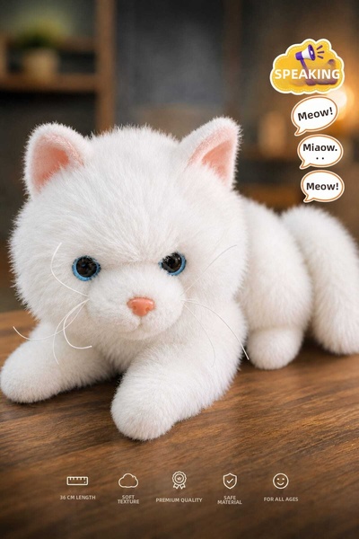 Fidan oyuncak Cute and Realistic Plush Cat with Sound - 36 cm Soft Textured P...