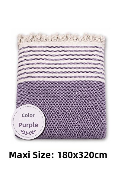Mandaş Purple - Cotton Non-Slip Wicker Woven Maxi Size Sofa Cover (180X310)