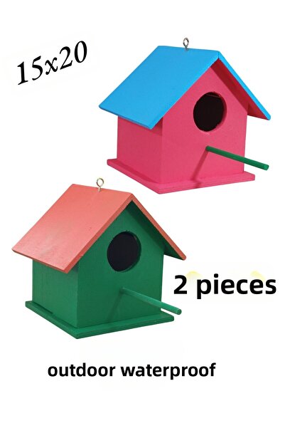 ncy Wooden Bird House Bird Nest Parakeet Outdoor Waterproof 15X15X20 cm 2Pcs